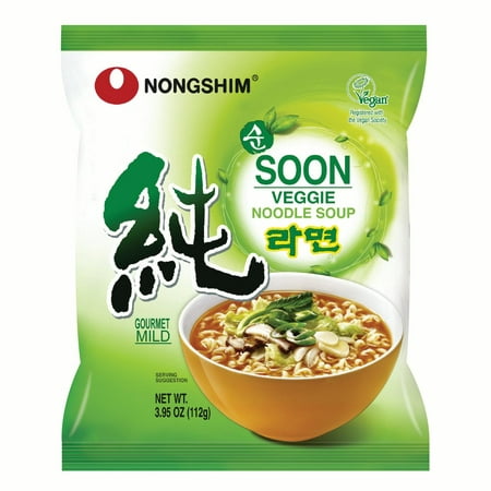 Nongshim Soon Veggie Savory Vegan Ramyun Ramen Noodle Soup Pack, 3.95oz X 10 Count
