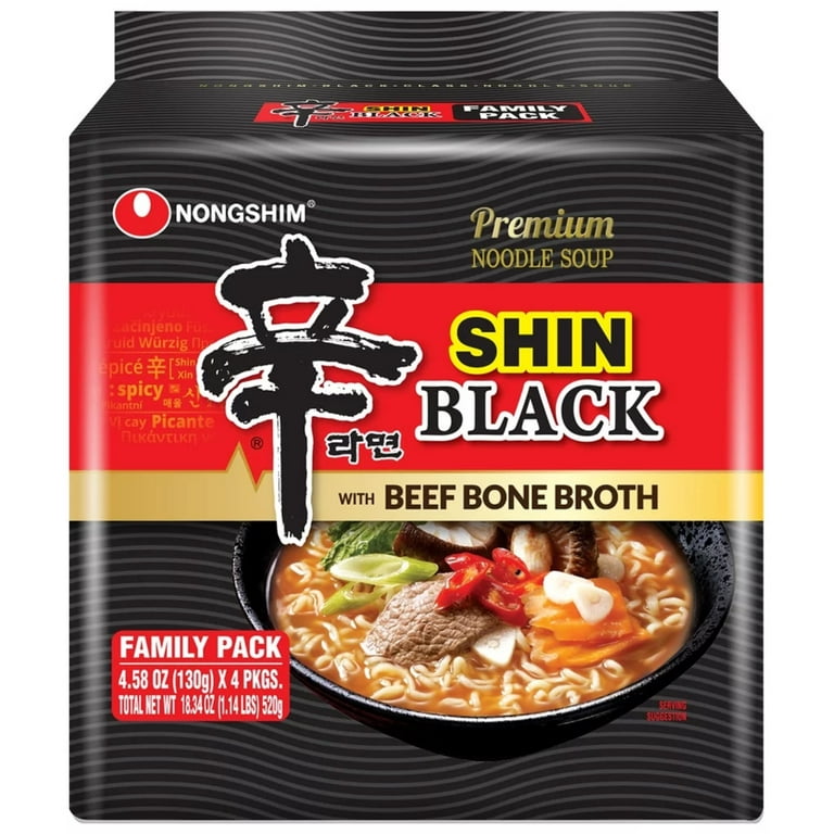 Nongshim Spicy Pot-au-feu Flavor Shin Black Noodle Soup, 4.58 oz, (Pack of  4)