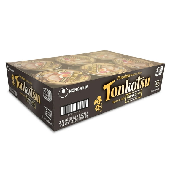Nongshim Tonkotsu Spicy Pork & Black Garlic Ramen Noodle Soup, 3.6 oz big bowl, Pack of 6