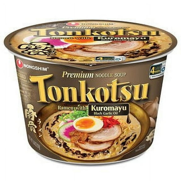Nongshim Tonkotsu Spicy Pork & Black Garlic Ramyun Premium Ramen Noodle Soup Bowl, 3.6oz X 1 Count, Shelf-Stable