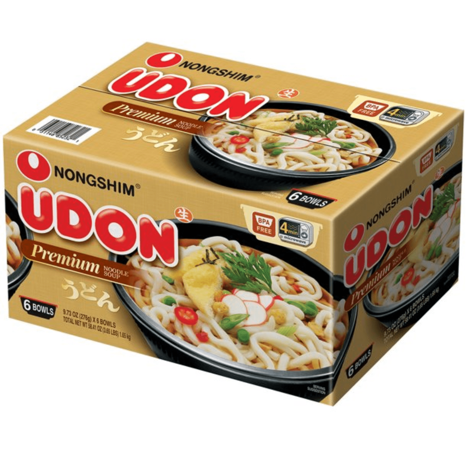 Nongshim Udon Premium Noodle Soup 9.72oz. Bowls  | Pre-Cooked Udon Savory Soy with Thick & Wheat Based Noodle Authentic Korean Food | Microwavable & On the Go Meal for Breakfast Lunch or Snacks (6ct)