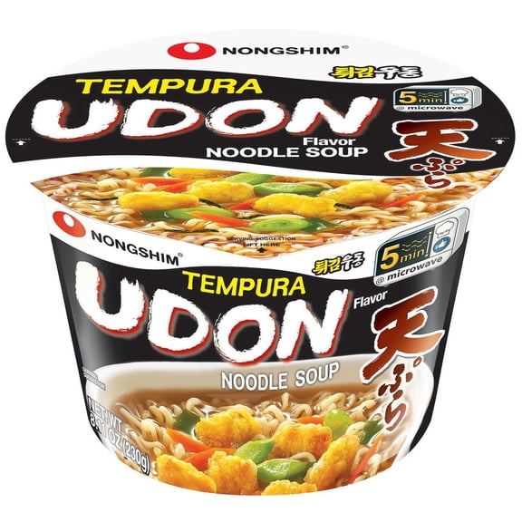 Nongshim Udon Savory Tempura Ramyun Ramen Noodle Soup Big Bowl, 8.11oz X 12 Count
