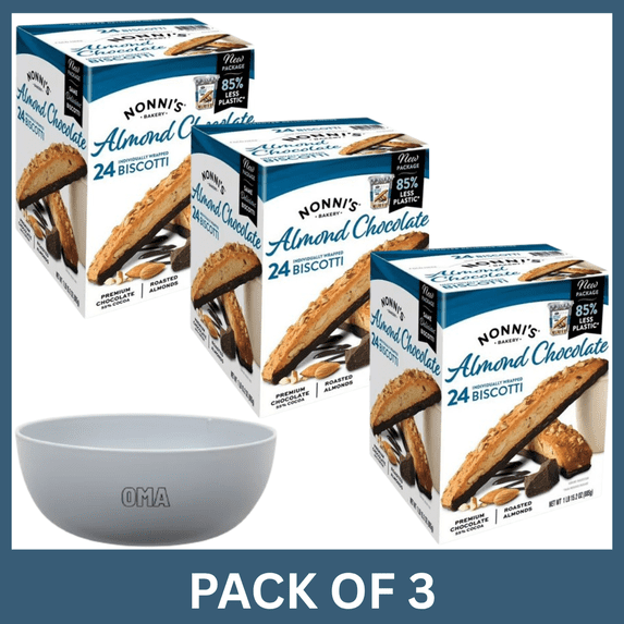 Nonni’s Almond Chocolate Biscotti 24 ct (Pack of 3) with Free Serving Bowl