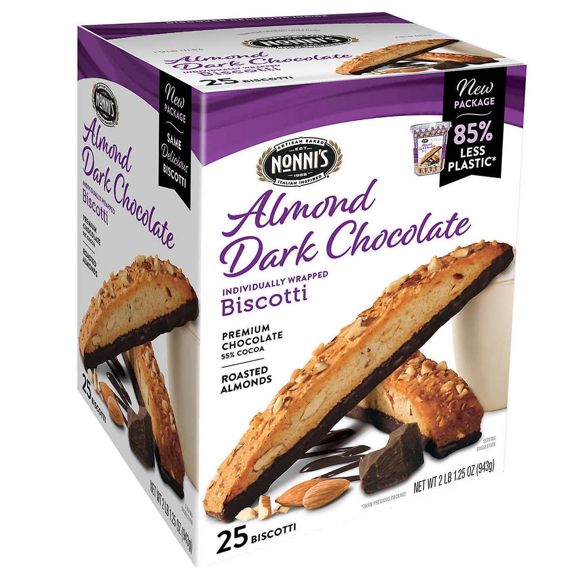 Nonni’s Biscotti, Almond Dark Chocolate, 1.33 Ounce (25 Count