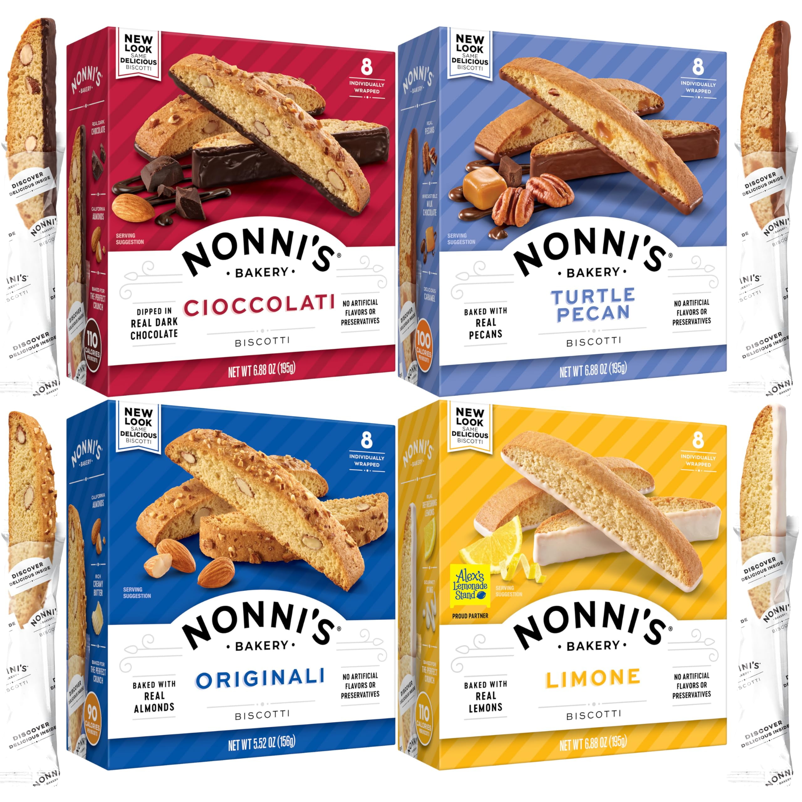 Nonni's Italian Biscotti Variety Pack - 6 Flavors Individually Wrapped Cookies - Holiday Gift Box