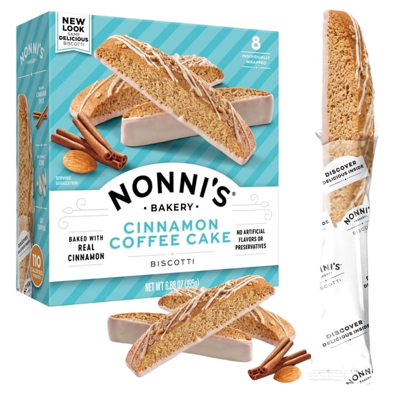 Nonni's Cinnamon Coffee Cake Biscotti Italian Cookies - Italian Biscotti Almond Cookies w/Cinnamon Streusel Icing - Biscotti Individually Wrapped Cookies - Kosher Coffee Cookies - 6.88 oz