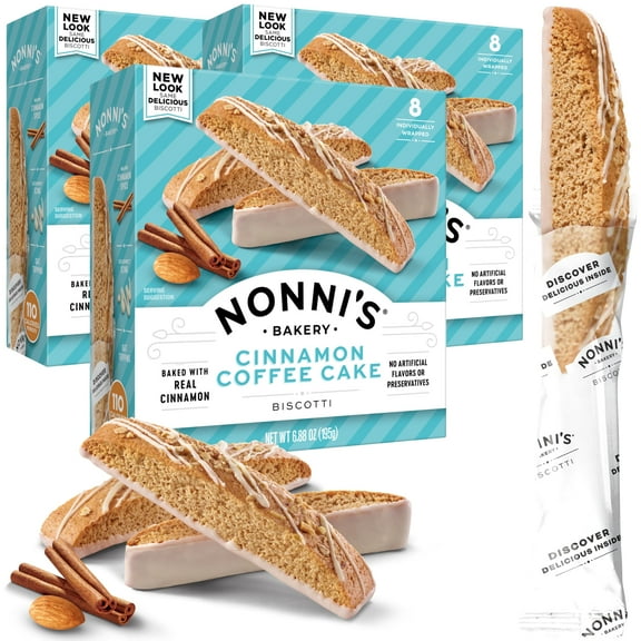 Nonni's Cinnamon Coffee Cake VTF5Biscotti Italian Cookies - 3 Italian Biscotti Almond Cookies w/Cinnamon Streusel Icing - Biscotti Individually Wrapped Cookies - Kosher Coffee Cookies - 6.88 oz