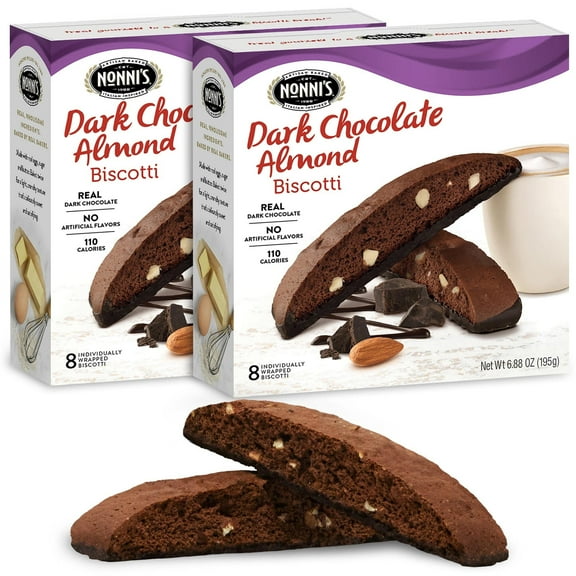 Nonni's Dark Chocolate Almond Biscotti Italian Cookies - 2 Boxes Dark Chocolate Cookies - Biscotti Individually Wrapped Cookies - Italian Biscotti Cookies w/ Bittersweet Chocolate & Almonds - 6.88 oz