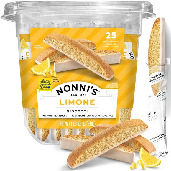 Nonni's Limone Biscotti Italian Cookies Tub - MDH1Individually Wrapped Cookies - Italian Biscotti Cookies - Lemon Cookies Perfect for Tea - Kosher Cookies - 1 lb 5.5oz (610g)