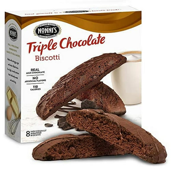 Nonni's Triple Chocolate Biscotti Italian Cookies - Triple Chocolate Italian Biscotti Cookies - Dark Chocolate - Biscotti Individually Wrapped Cookies -  Chocolate Coffee Cookies - 6.88 oz