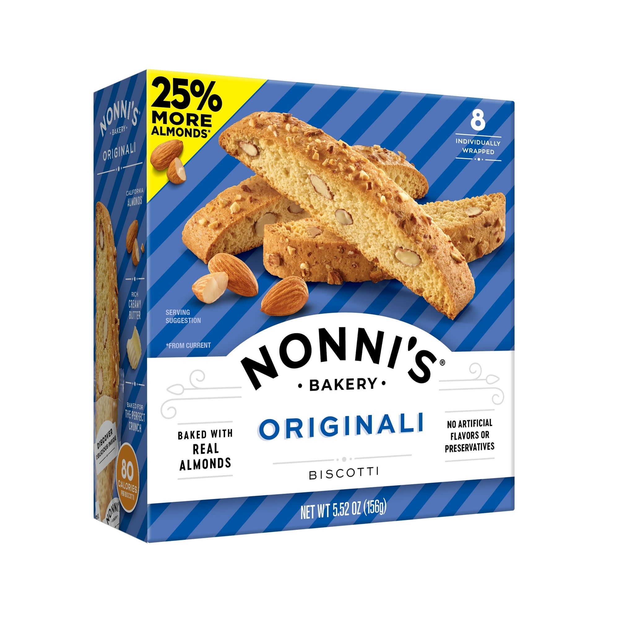 Nonni's, Originali Biscotti, Almond Cookie, 5.52 oz (156g), 8 Ct, Individually Wrapped & Ready to Eat (Pack of 6)
