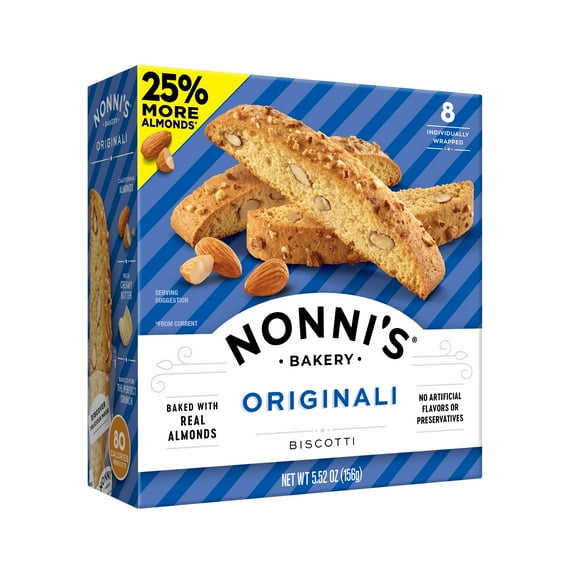 Nonni's, Originali Biscotti, Almond Cookie, 5.52 oz (156g), 8 Ct, Individually Wrapped & Ready to Eat