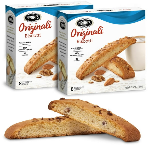Nonni's Originali Biscotti Italian Cookies - 2 Boxes - Biscotti Individually Wrapped - Italian Biscotti Cookies Baked Fresh w/ a Hint of Anise & California Almonds - Kosher - 5.52 oz