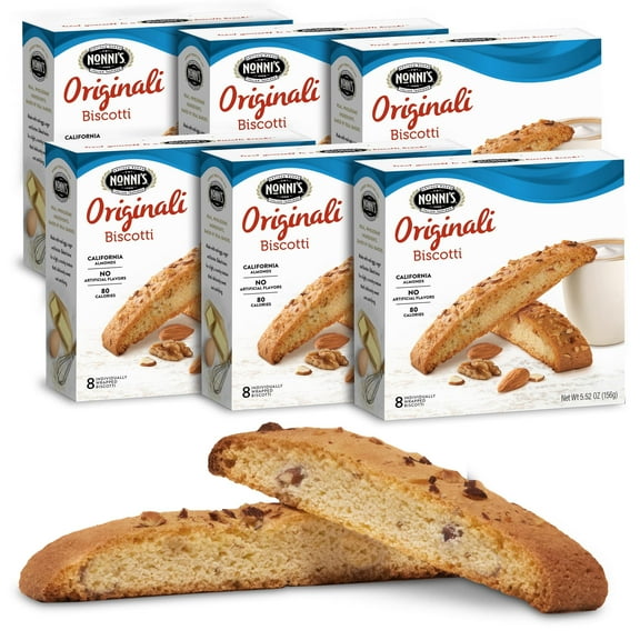 Nonni's Originali Biscotti Italian Cookies - 6 Boxes - Biscotti Individually Wrapped - Italian Biscotti Cookies Baked Fresh w/ a Hint of Anise & California Almonds - Kosher - 5.52 oz