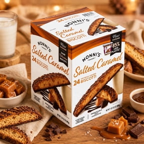 Nonnis Salted Caramel Biscotti Cookies, Milk Chocolate Dipped, Crunchy Italian Biscotti Snack, 24 Count