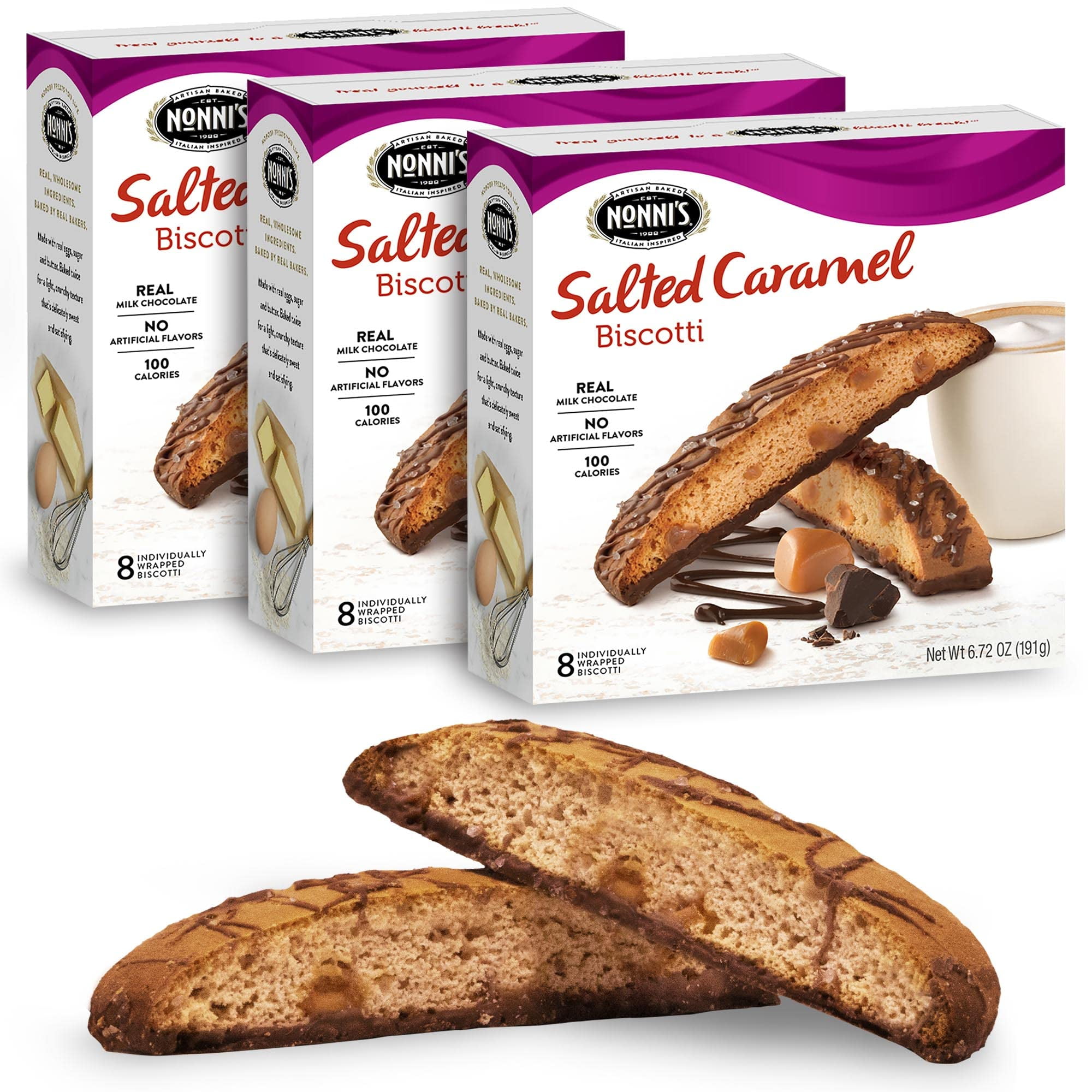 Nonni's Salted Caramel Italian Biscotti Cookies, 3 Boxes, 6.72 oz