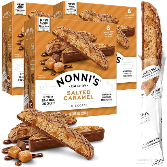 Nonni's Salted Caramel Biscotti, Italian Cookies 8 ct, 3 Pack