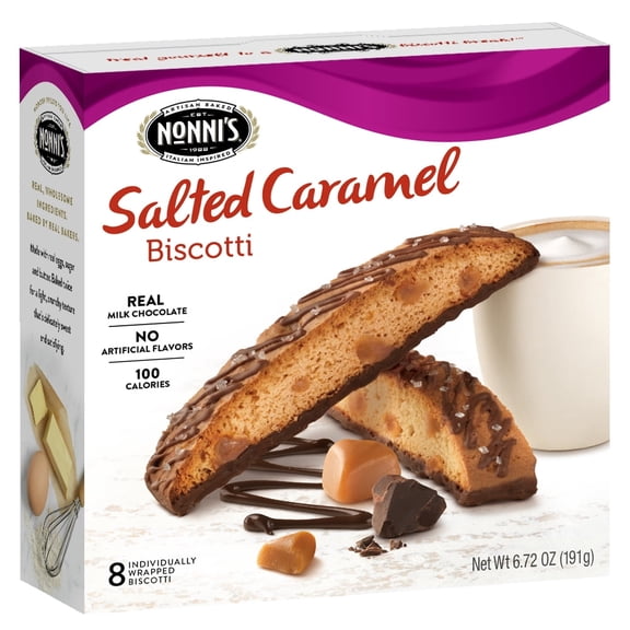 Nonni's Salted Caramel Biscotti, Milk Chocolate & Caramel Cookie, 6.72 oz., 8 Count, Ready to Eat Pack of 8)