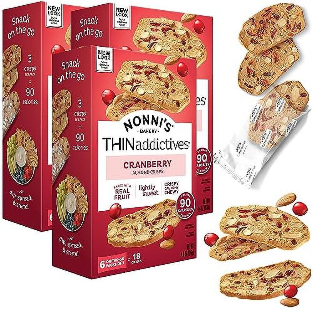 Nonni's THINaddictives Almond Thin Cookies 3 Boxes Cranberry Almond