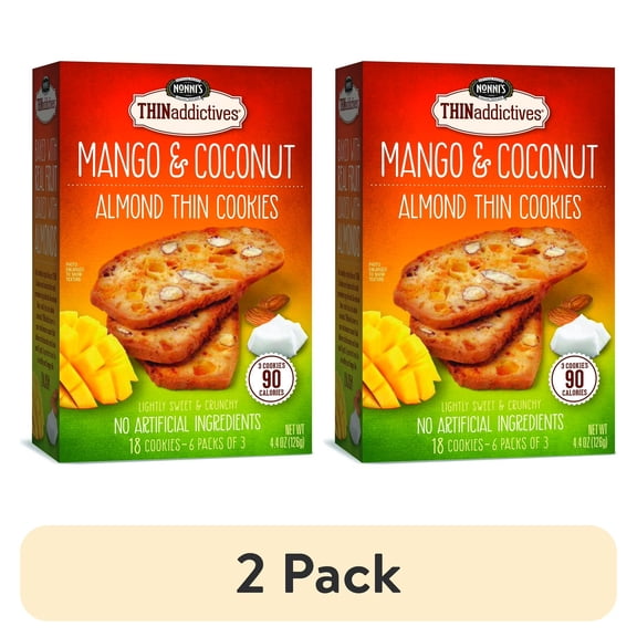 Nonni's THINaddictives, Thin Cookies, Mango Coconut Almond, 6 Count, 4.4 Ounce (2 PACK)