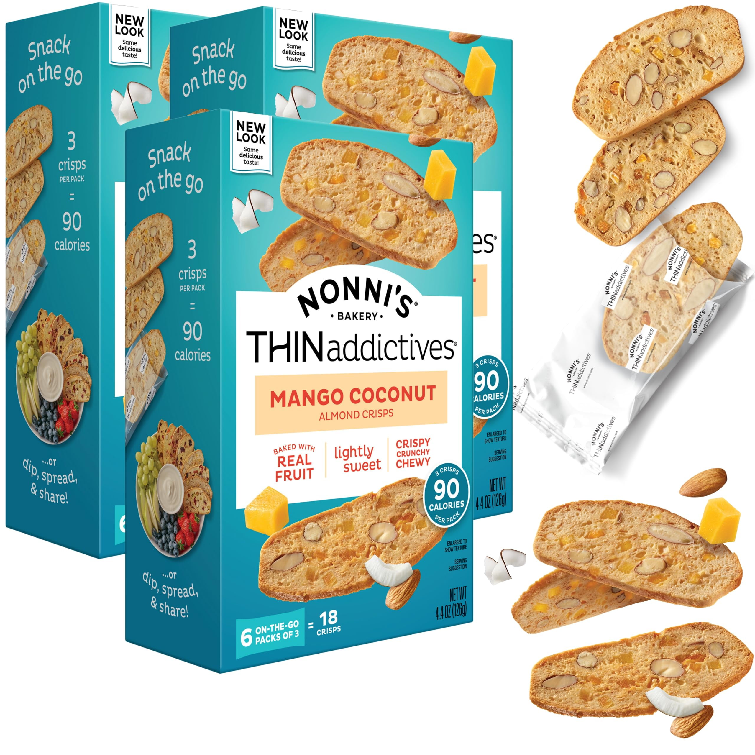 Nonni's THINaddictives Thin VTF5 Cookies - 3 Boxes Mango & Cookies - Sweet Crunchy & Chewy Cookie Thins - Biscotti Individually Wrapped Cookies - Kosher Coffee Cookies - 4.4 oz
