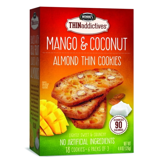Nonni's Thinaddictives Mango Coconut Almond Thin Cookies, 4.4 Oz., 6 Count
