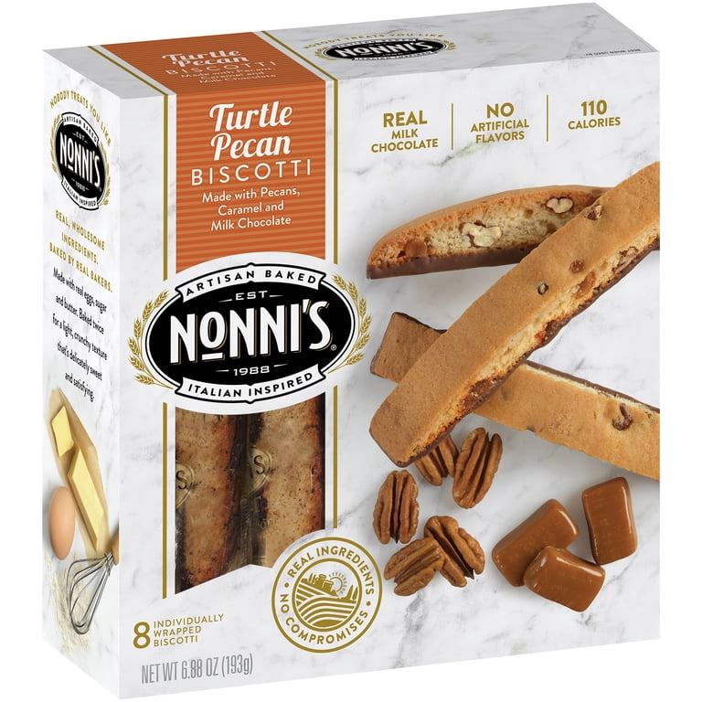 Nonni's Italian Dipped Turtle Pecan Biscotti Cookies, 8 Count