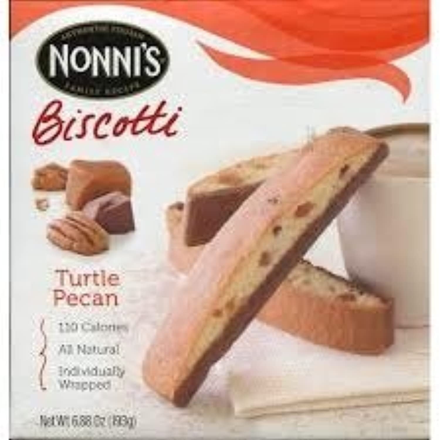 Nonnis Biscotti Turtle Pecan 6.88 Oz. Box Of 8 Individually Wrapped Biscotti (2 Pack)
