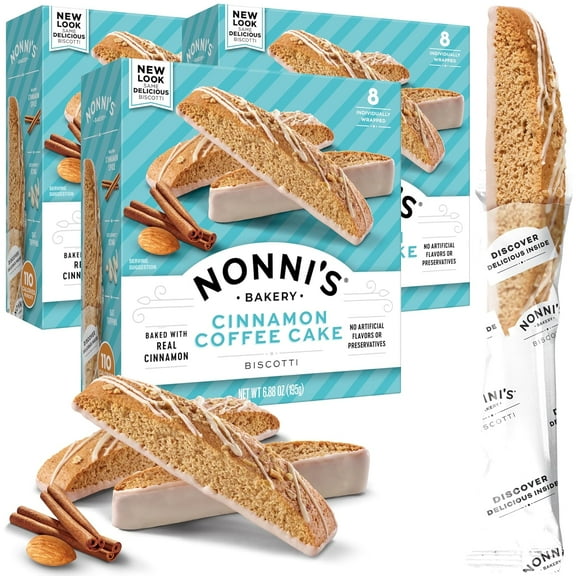 Nonnis Cinnamon Coffee Cake Biscotti Italian Cookies - 3 Boxes Italian Biscotti Almond Cookies W/Cinnamon Streusel Icing - Biscotti Individually Wrapped Cookies - Kosher Coffee Cookies - 6.88 Oz