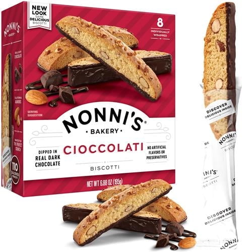 Nonnis Cioccolati Biscotti Italian Cookies - Italian Biscotti Cookies - Biscotti Individually Wrapped - Made W/ Premium California Almonds & Dark Chocolate - Kosher - 6.88 Oz, 8 Biscotti - Pack of 2