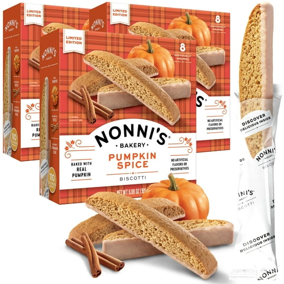 2X - Nonnis Pumpkin Spice Biscotti Holiday Cookies - 3 Boxes Pumpkin Cookies - Pumpkin Biscotti W/Cinnamon Icing - Biscotti Individually Wrapped Pumpkin Spice Cookies - Kosher Coffee Cookies 6.88 Oz