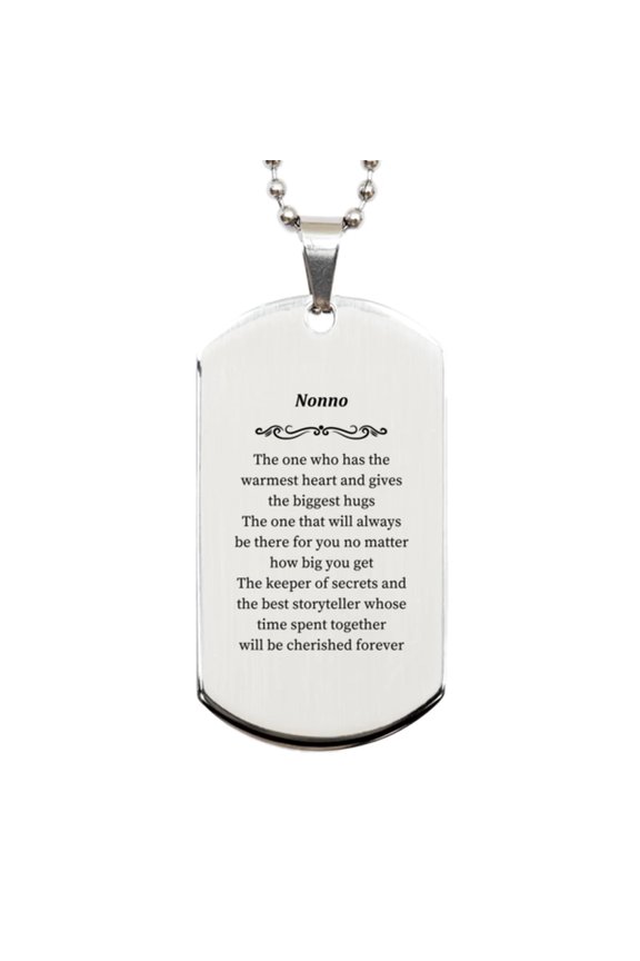 Nonno Engraved Silver Dog Tag - Cherished Memories, Warm Hugs, Best Storyteller - Perfect Gift for Grandpa on Birthday, Christmas, and Veterans Day