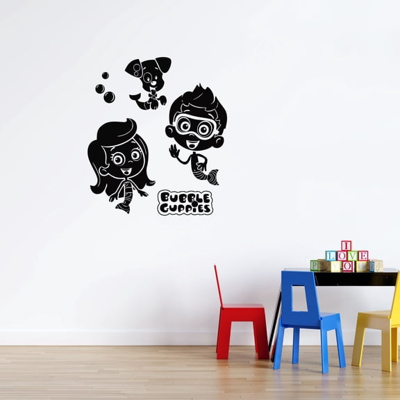 Nonny Molly And Bubble Puppy Wall Art Decal | 20" x 23" Vinyl Adhesive Bubble Guppies Cartoon Characters Kids Bedroom Nursery Wall Decor Design Removable Home Decoration Sticker