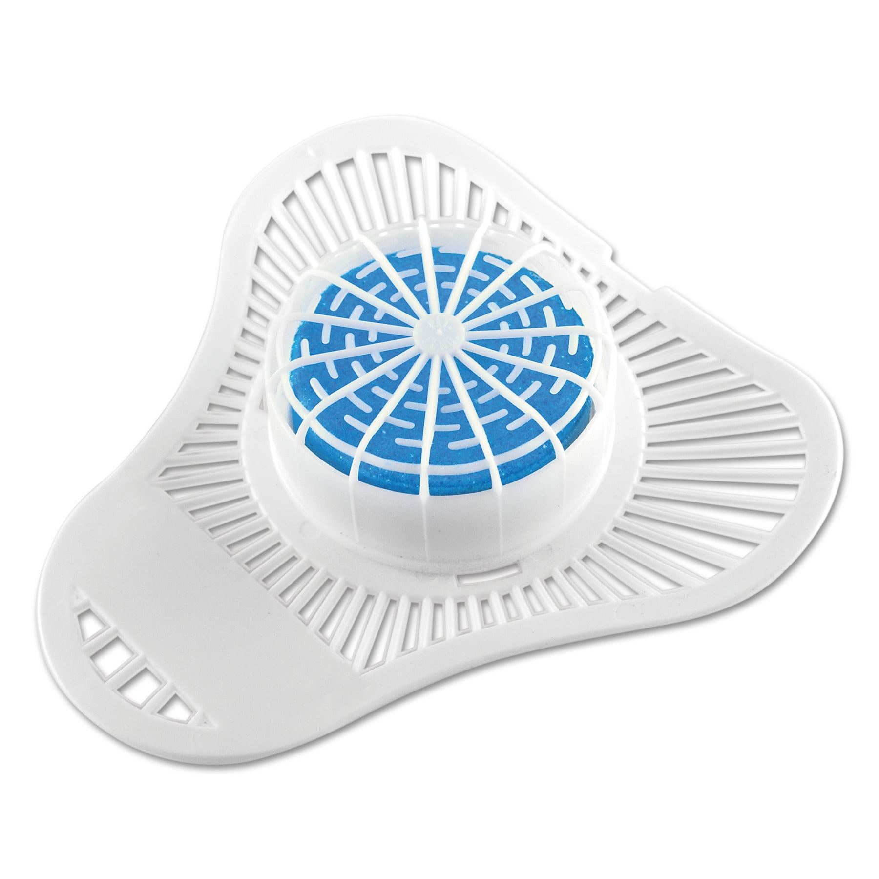 White and Blue Urinal Screen with Deodorizer Block