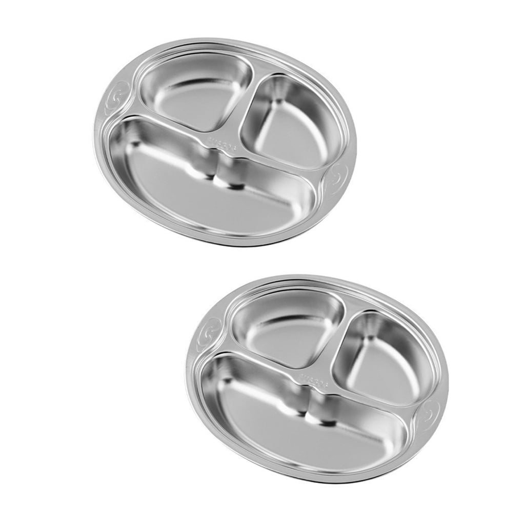 Nonrust Steel Toddler Plates Set Of 2 Unbreakable Dishware For Children Smooth Finishes Easy To Cleaning Durable Design For School Lunch Home Meals