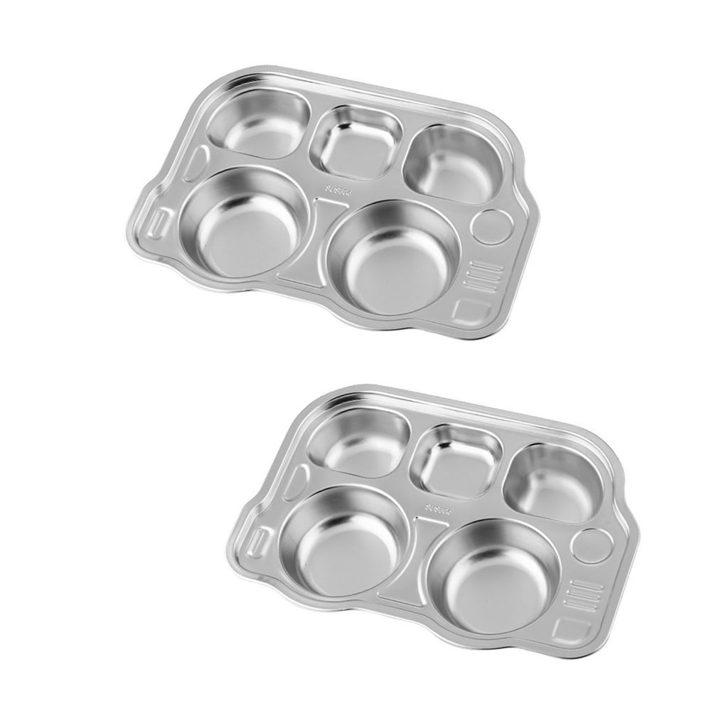 Nonrust Steel Toddler Plates Set Of 2 Unbreakable Dishware For Children Smooth Finishes Easy To Cleaning Durable Design For School Lunch Home Meals