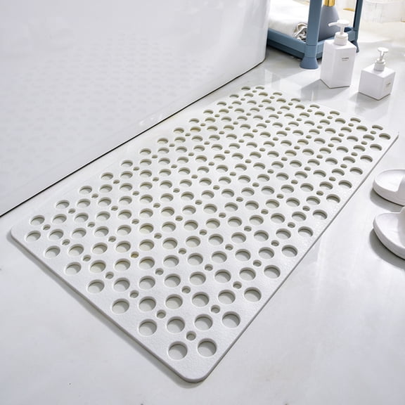 Nonslip Bathtub Mat Extra Soft TPE Bath Mat for Kids, Machine Washable Bathroom Shower Mat with Suction Cups and Drain Holes Essential Bathroom Accessories 29.5L x 17W Inches (White)