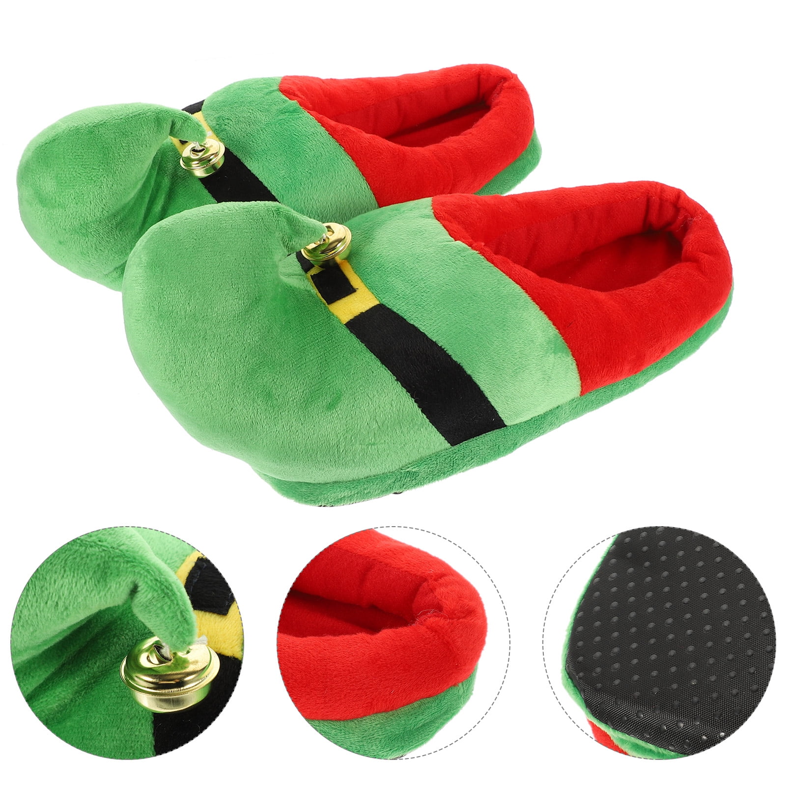 Nonslip Slippers, 1 Pair Plush Warm Slippers Non-Slip Slip-On Shoes Christmas Gift for Adults and Kids Green Size 41-47