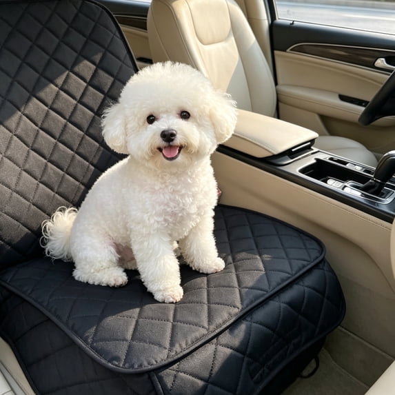 Nonslip Waterproof Car Seat Cover for Pets Quilted Front Seat Dog Protector with Side Flaps and Scratch Resistant Fabric for Travel, Black