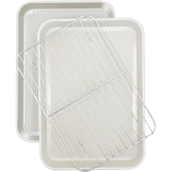 Nonstick 13.6"x 9.5" Baking Sheet with Wire Rack, 2- Quarter Cookie Sheets for Oven, Non Warping, Dishwasher Safe, for Baking and Sheet Pans Dinners, (External 9x13)
