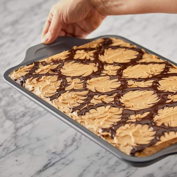 Nonstick 13 x 9 Inch Quarter Sheet Pan Set, Oven-Safe Bakeware for Cookies, Muffins, Cakes & Loaves, Durable Half Sheet, Cooling & Baking Rack, Grey