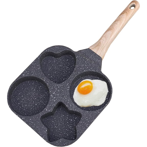 Nonstick 4-Cup Divided Grill Skillet, 7.5 Inch Healthy Granite Egg Frying Pan with Anti-Scald Handle, Perfect Breakfast Skillet for Eggs, Pancakes, and Bacon