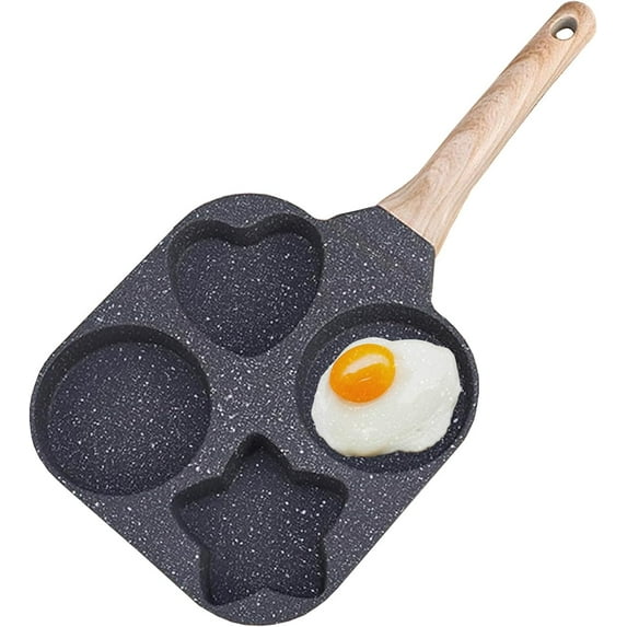Nonstick 4-Cup Divided Grill Skillet, 7.5 Inch Healthy Granite Egg Frying Pan with Anti-scald Handle, Breakfast Skillet for Eggs, Pancakes, Bacon, 1 Set Of 4 Hole Frying Pans With Handles