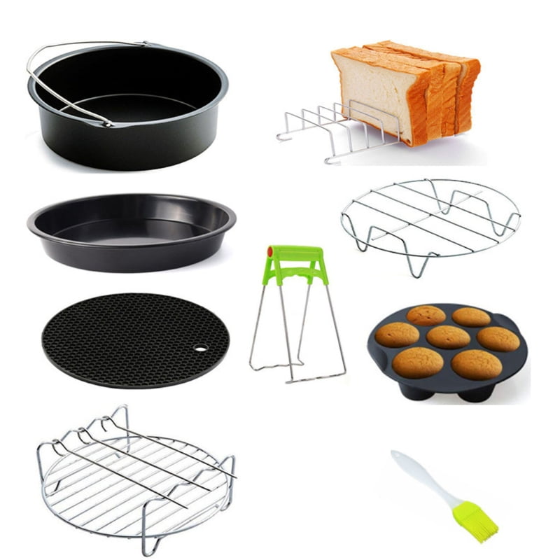 Nonstick 6-8 inch Air Fryer With Pizza Pan Cake Cup Stainless Steel Double Gril