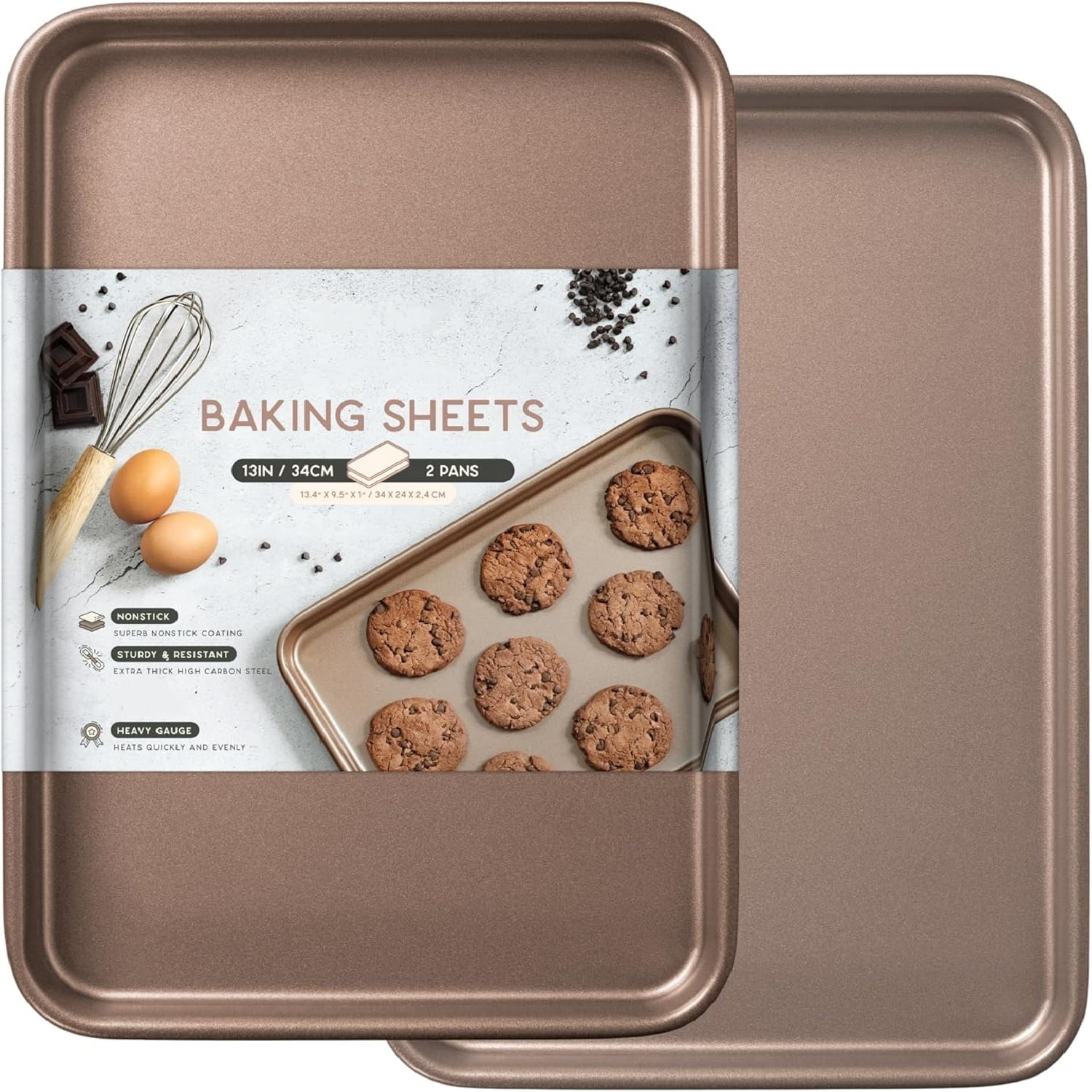 Nonstick 9x13 inch Quarter Baking Sheet Set of 2 | 13x9 inches Cookie Sheets | Best Non stick Cooking Pans, Small Tray for Toaster Oven | Baking Pan 9 x 13