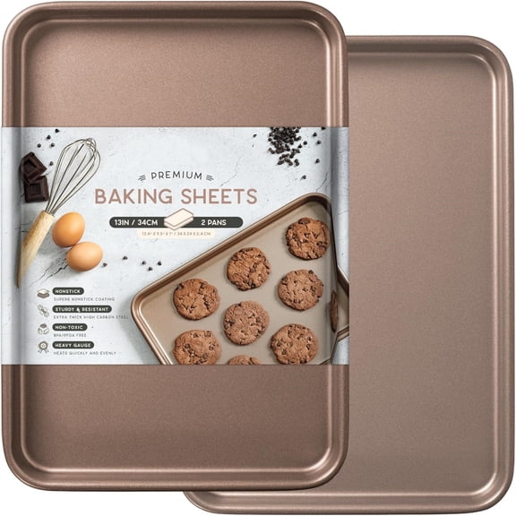 Nonstick 9x13 inch Quarter Baking Sheet Set of 2 | PFOA & BPA Free Non Toxic 13x9 inches Cookie Sheets | Best Non stick Cooking Pans, Small Tray for Toaster Oven | Nontoxic Baking Pan 9 x 13
