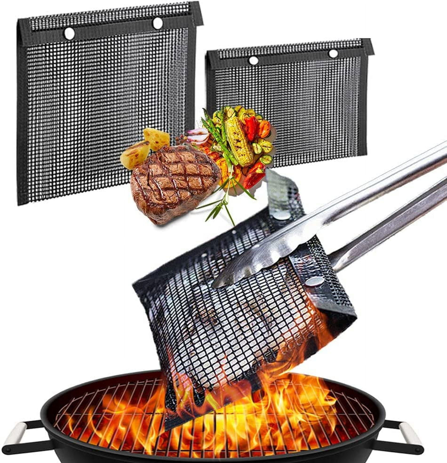 Nonstick BBQ Mesh Grill Bags, Reusable Non Stick Barbeque Pouch for Outdoor Grill, Vegetables