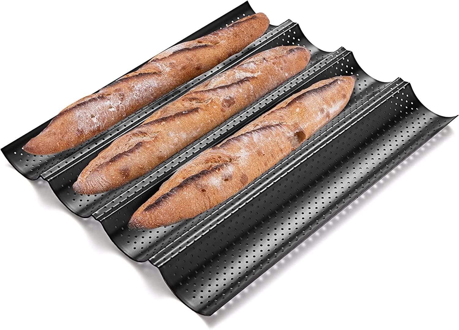 Nonstick Baguette Bread Pans for French Bread Baking, 4 Loaves Baguette