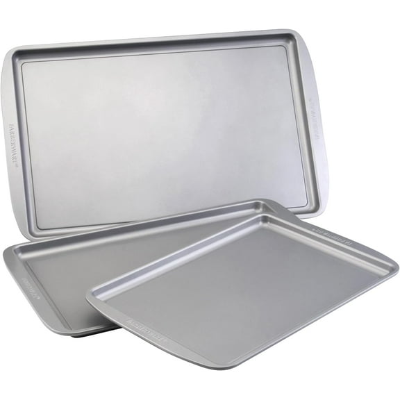Nonstick Bakeware 3-Piece Cookie Pan Set, Baking Sheet Set, Gray