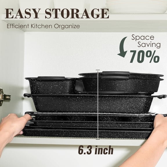 Nonstick Bakeware Set, 22-Piece Stackable Baking Pans with Silicone Handles – Value Oven Pan Set for Cooking, Baking & Roasting